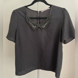 Jewelled neckline feminine blouse